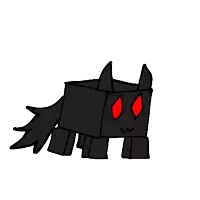 a cartoon drawing of a black box with red eyes .
