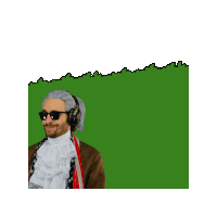 a cartoon of a man wearing sunglasses and headphones with a green background