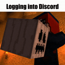 a screenshot of a minecraft character with the words logging into discord below it