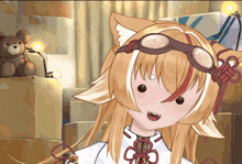 a cartoon drawing of a girl wearing goggles