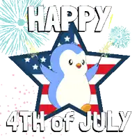 a happy 4th of july poster with a penguin