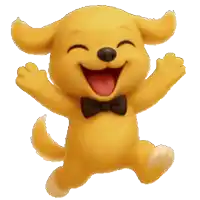 a cartoon dog wearing a black bow tie is jumping in the air