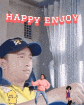 a happy enjoy greeting card with a man and a woman