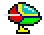 a pixel art drawing of a globe with a red , blue , yellow , and green circle on it .