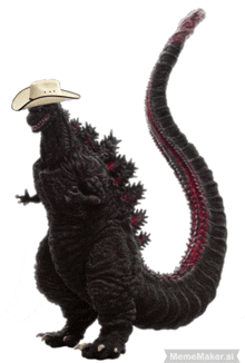 a cowboy hat is on the head of a black dinosaur