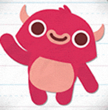 a red monster with horns and a big smile on its face