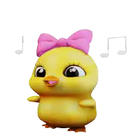 a cartoon chick with a pink bow on its head