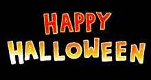 a black background with the words happy halloween in orange and white letters
