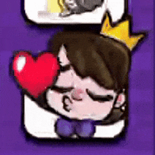 a cartoon of a girl with a crown on her head holding a heart .