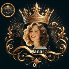 a picture of a woman with a crown on her head and the name manar on the bottom