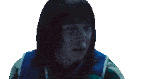 a woman with short hair and a blue and green jacket