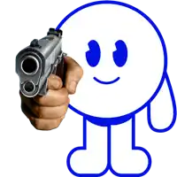 a person is pointing a gun at a blue smiley face