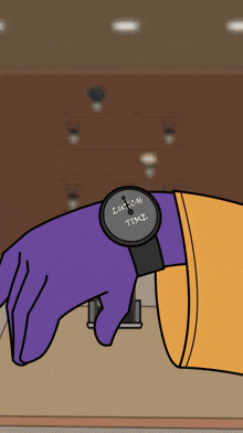 a cartoon of a person wearing a watch that says lunch time on it