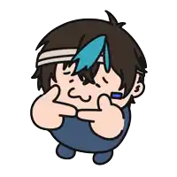 a cartoon drawing of a boy with a bandana on his head
