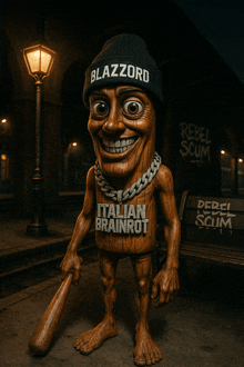 a cartoon character wearing a beanie that says blazzord on it