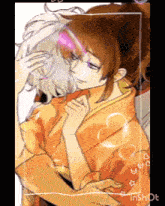 a drawing of a girl hugging a man with hearts around them