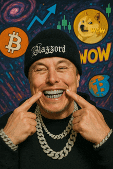 a man wearing a beanie that says blaszord on it