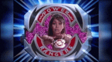 a power rangers logo with a girl in the middle of it