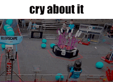 a sign that says reefscape on it is in front of a robot