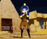 a cartoon of a girl standing in front of a pyramid with the words curse of ra