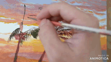 a painting of palm trees is being made in animotica