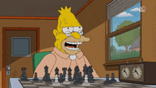 a cartoon of a man playing chess with a clock in front of him that says nct on it