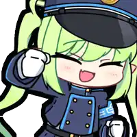 a cartoon of a girl with green hair wearing a police uniform and hat