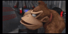 donkey kong is playing a video game and looking at the camera