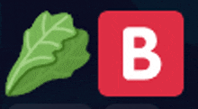 a green leaf next to a red square with the letter b on it
