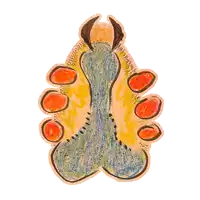 a colorful drawing of a butterfly with red circles
