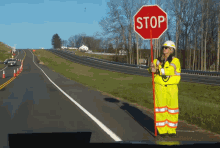 proceed with caution stop sign slow resume flagger