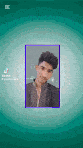 a tiktok video of a man with a purple frame around his face