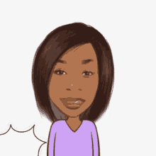 a cartoon of a woman wearing a purple shirt with her fist in the air