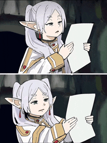 a cartoon of a woman holding a piece of paper with a surprised look on her face