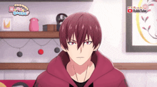 a red haired anime character with rabbittube written on the bottom right