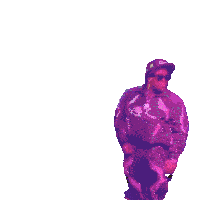 a man wearing sunglasses and a purple jacket with the letter s on the front