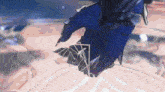 a close up of a person 's hand with a glove on it .