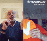 a starmaker id is shown next to a man holding an orange object