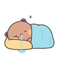 a cartoon of a teddy bear sleeping on a pillow with a tear coming out of his nose .