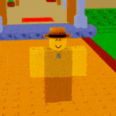 a yellow roblox character wearing a straw hat and a necklace