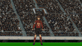 a soccer player with big 19 on his jersey stands in front of a crowd