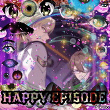 a purple background with eyes and the words happy bride