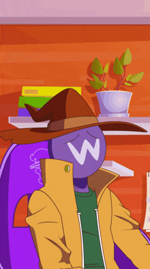 a cartoon character with a w on his face