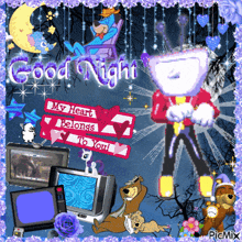 a picture that says good night with cartoon characters