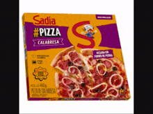 a box of sadia #pizza calabresa pizza on a white surface