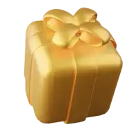 a gold gift box with a gold bow on a white background