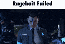 a picture of a man in a suit and tie with the words ragebait failed