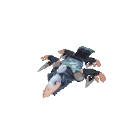 a cartoon character is flying through the air with a sword on his back .