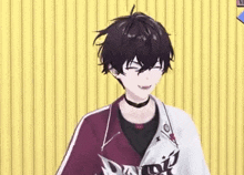 a 3d anime character is holding a blender in his hand and scratching his head .