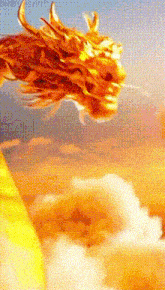 a golden dragon is flying through the air